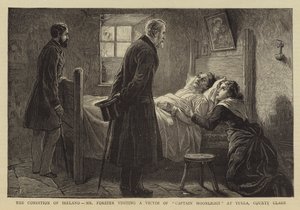 La condición de Irlanda, el Sr. Forster visitando a una víctima del Capitán Moonlight en Tulla, Condado de Clare de Charles J. Staniland